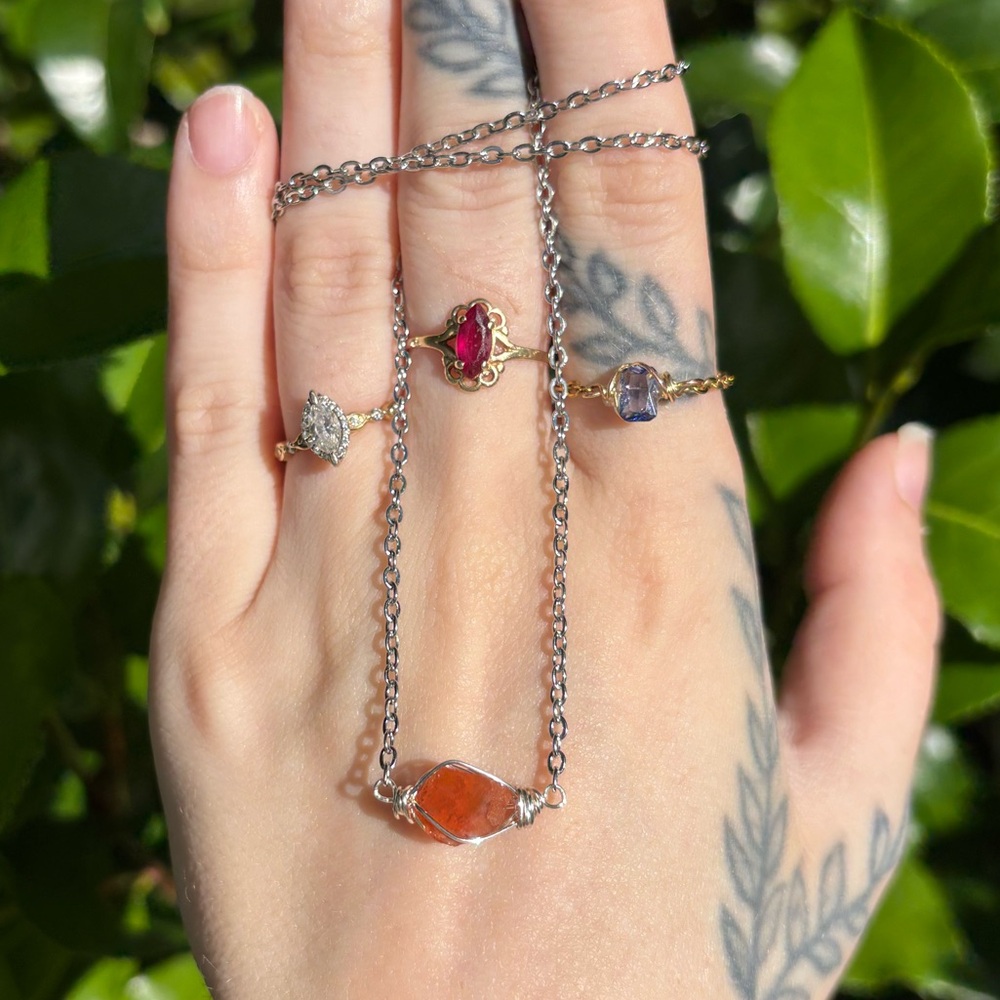 Fire opal built into necklace